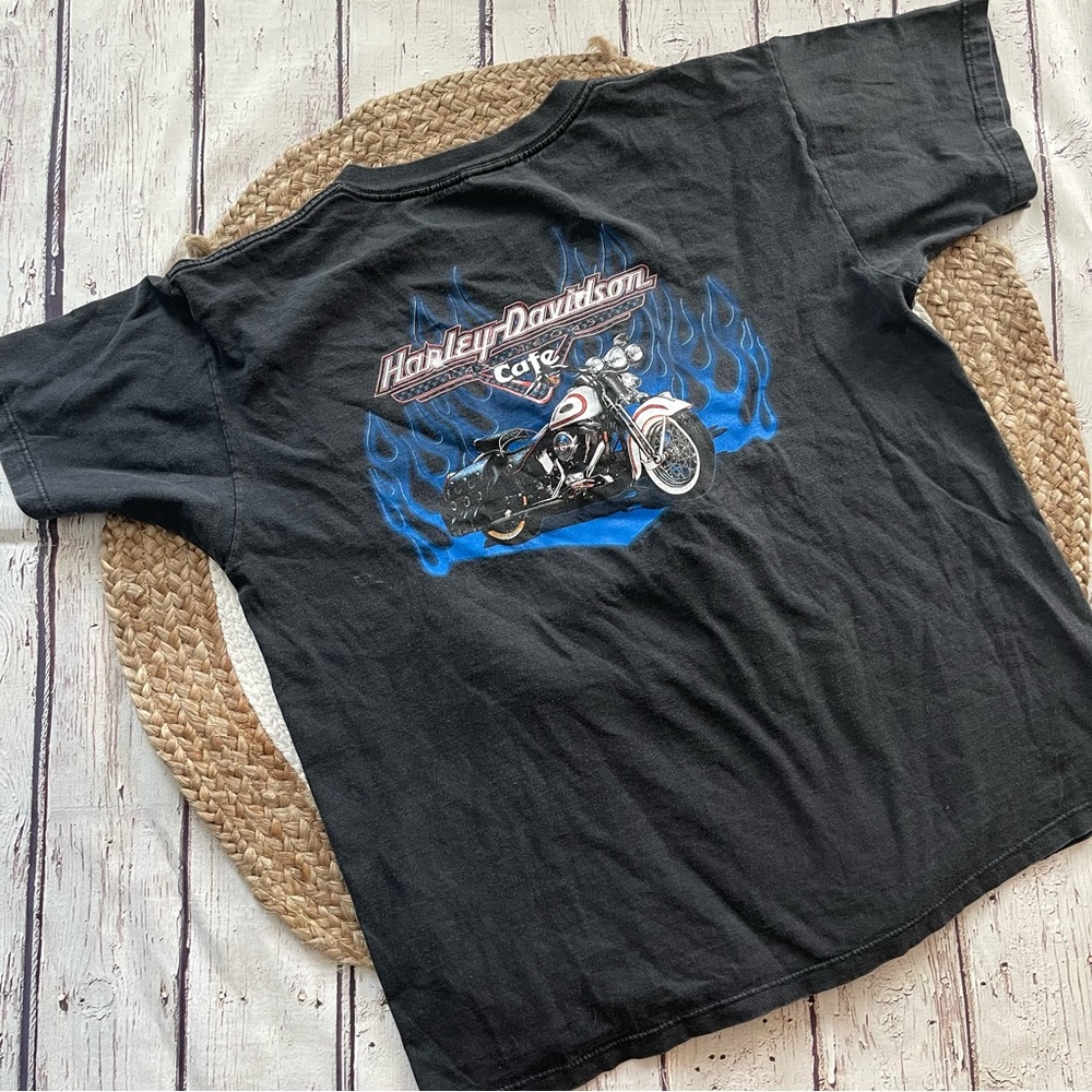 Vintage Harley Davidson motorcycles Las Vegas cafe blue flames graphic shirt - Picture 1 of 4